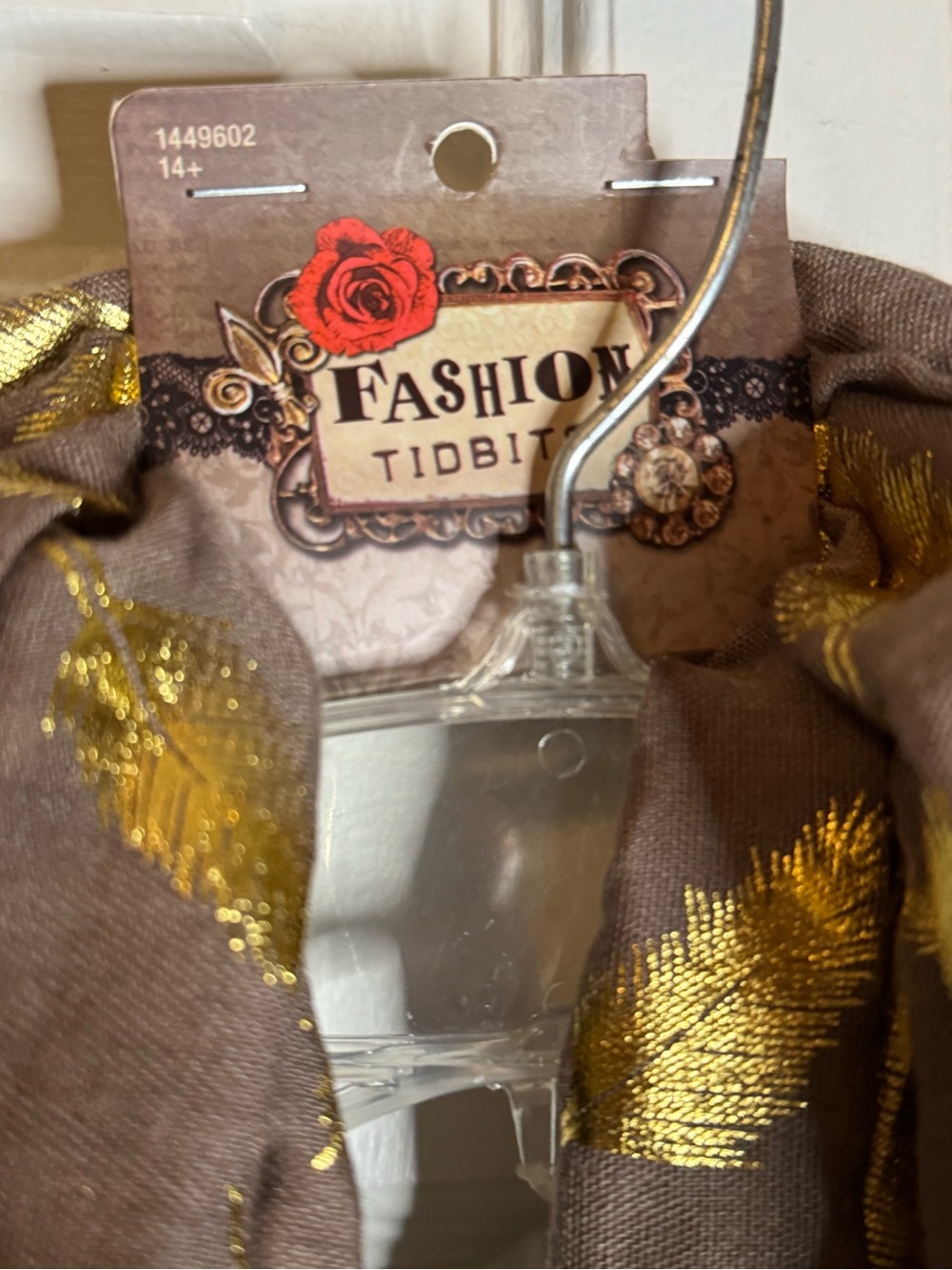 Gold Arrow Print Lightweight Scarf - Taupe and Cream - Picture 7 of 7
